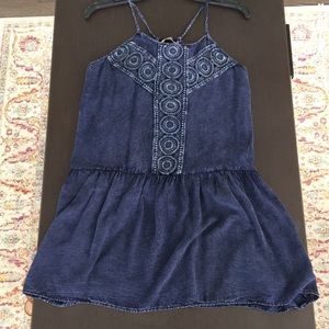 Blue Stone Wash Tunic with Peplum and Crochet top